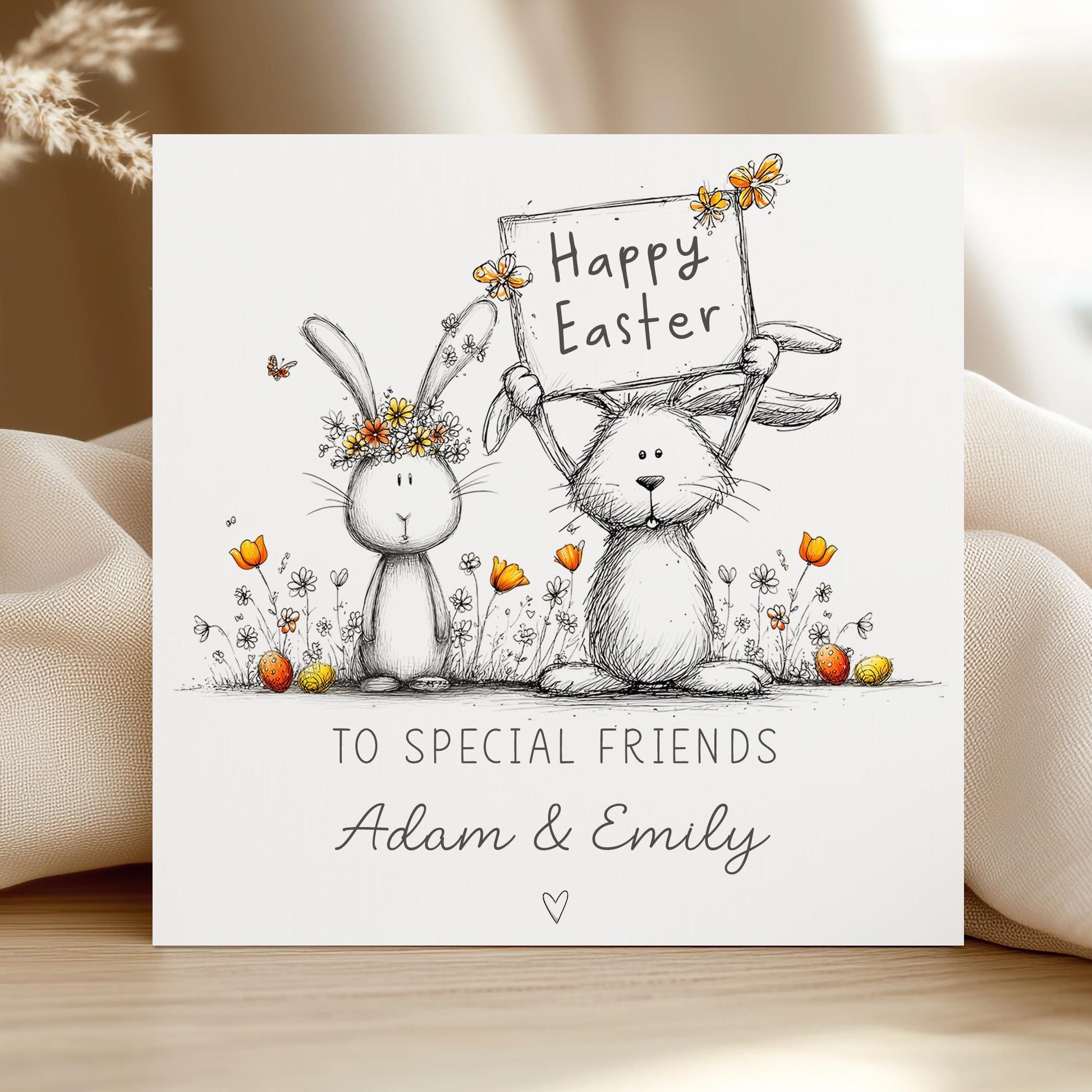 Easter Card for Special Couple, Personalised Cute Bunny Greeting Card with Custom Names for Parents, Grandparents, Friends