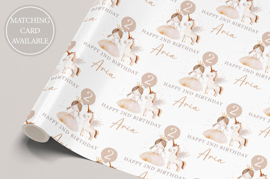 Personalised Girl's Princess & Unicorn Birthday Gift Wrapping Paper