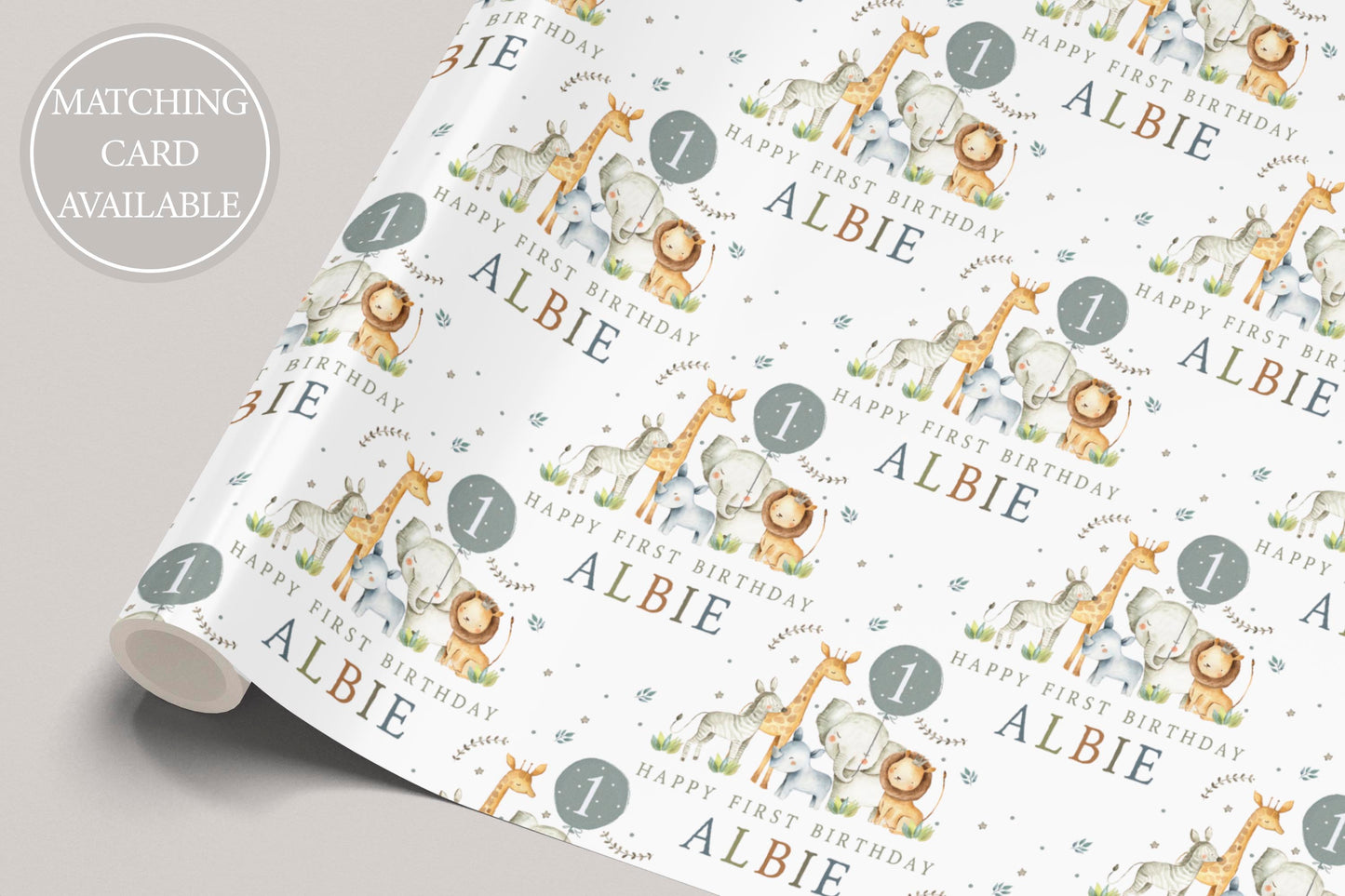 Personalised Safari Animals Birthday Gift Wrapping Paper