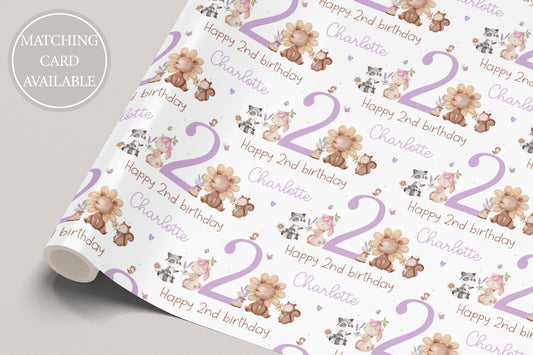 Personalised Girl's Woodland Birthday Gift Wrapping Paper