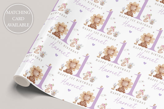 Personalised Girl's 1st Birthday Gift Wrapping Paper