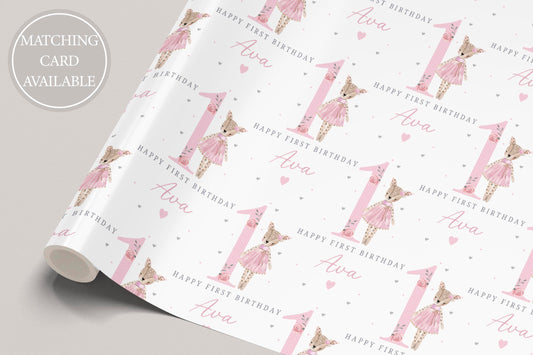 Personalised Girl's Pink 1st Birthday Gift Wrapping Paper