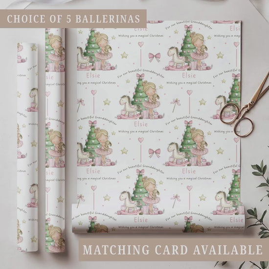 Pink Xmas Wrapping Paper for Girls, Personalised Custom Pink Ballerina Xmas Gift Wrap for Daughter, Granddaughter, Niece Special Little Girl