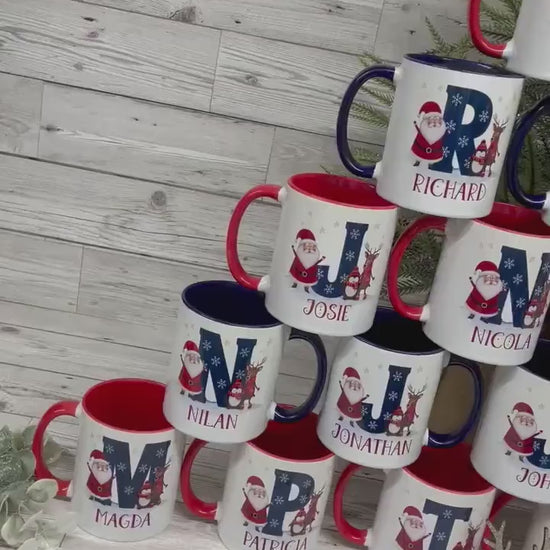 Personalised Christmas Mug, Red or Navy Santa & Reindeer Mug, Christmas Movie Mug, Hot Chocolate Mug, Christmas Eve Box, Stocking Filler