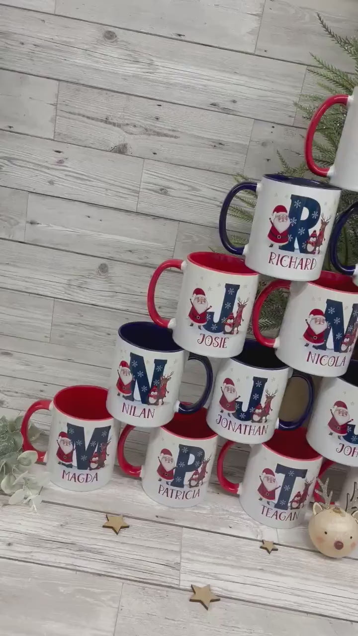Personalised Christmas Mug, Red or Navy Santa & Reindeer Mug, Christmas Movie Mug, Hot Chocolate Mug, Christmas Eve Box, Stocking Filler